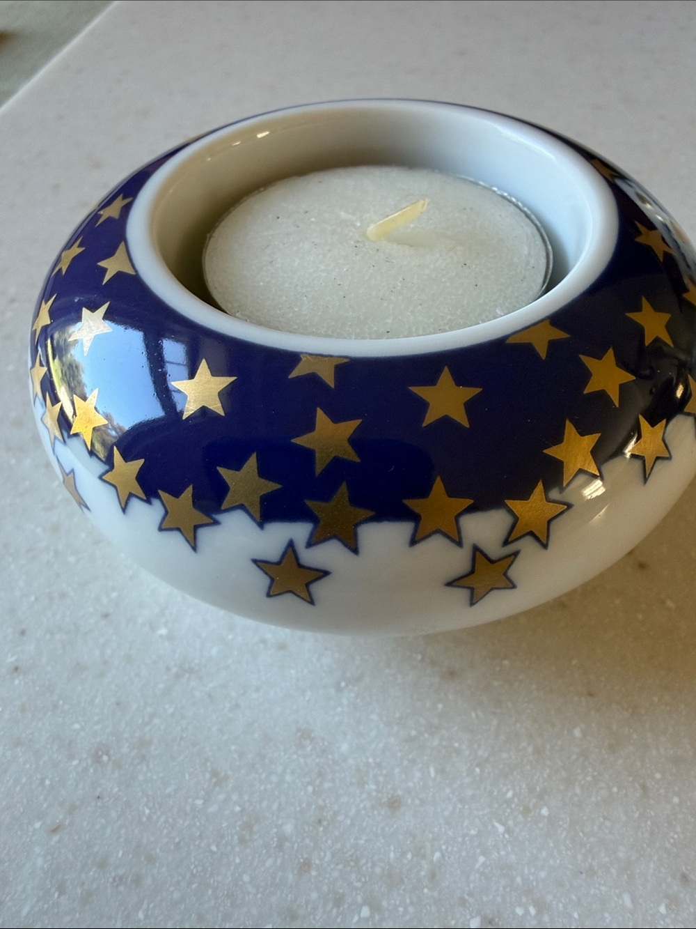 Vintage Arzberg Germany Porcelain Tea Light Holder -Blue & Gold Celestial Stars